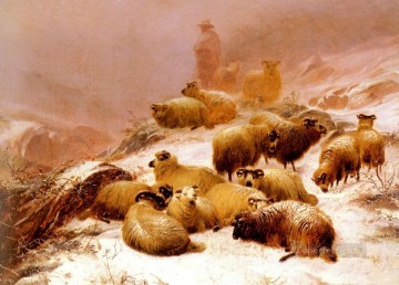Thomas Sidney Cooper Painting - El frío del invierno ovejas animales de granja Thomas Sidney Cooper